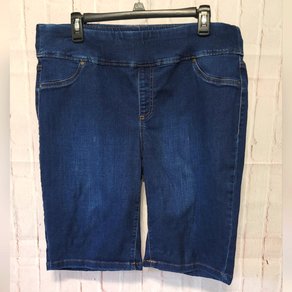 Falls Creek XL Dark Wash Denim Bermuda Shorts Elastic Waist